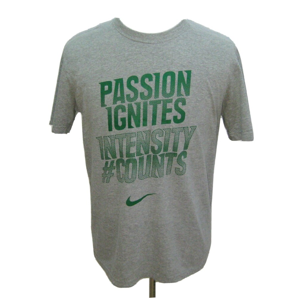 NIKE Men's (Size Large) Gray & Green Short Sleeve Graphic T-Shirt Cotton Blend